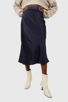 Navy satin midi skirt_3