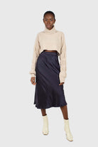 Navy satin midi skirt_2