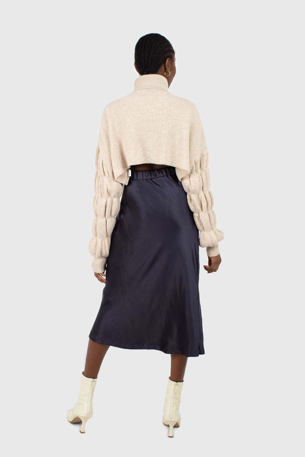 Navy satin midi skirt_4