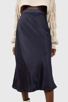 Navy satin midi skirt_1