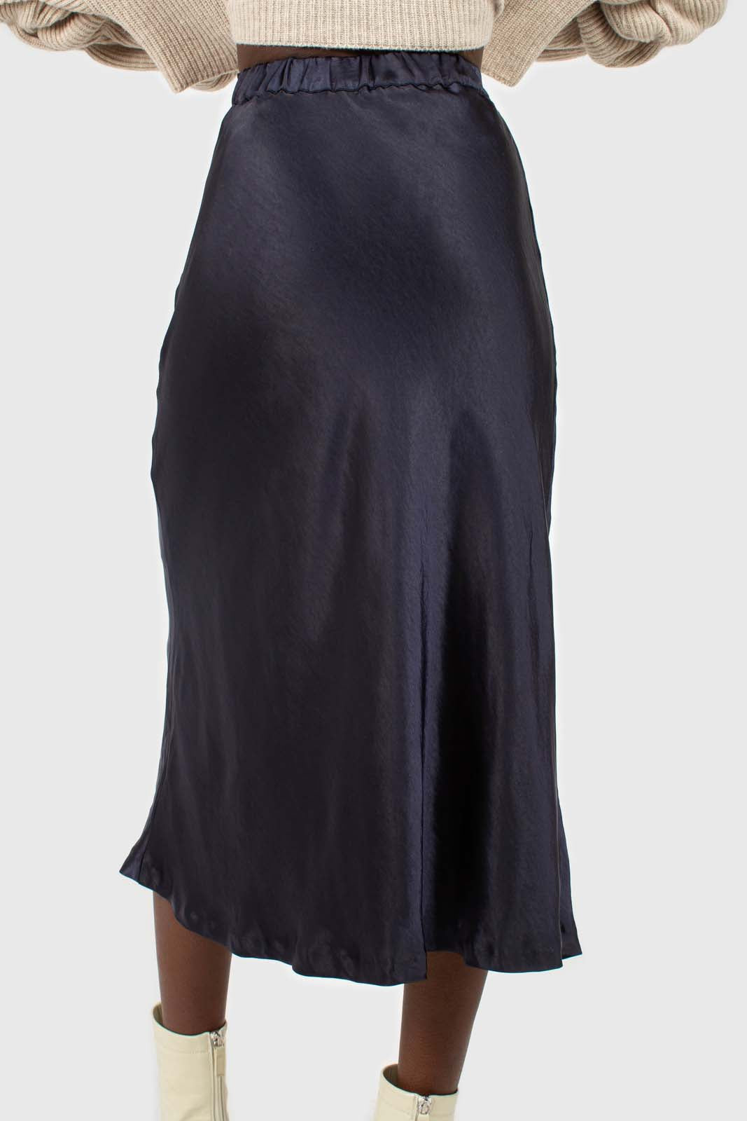 Navy satin midi skirt_5