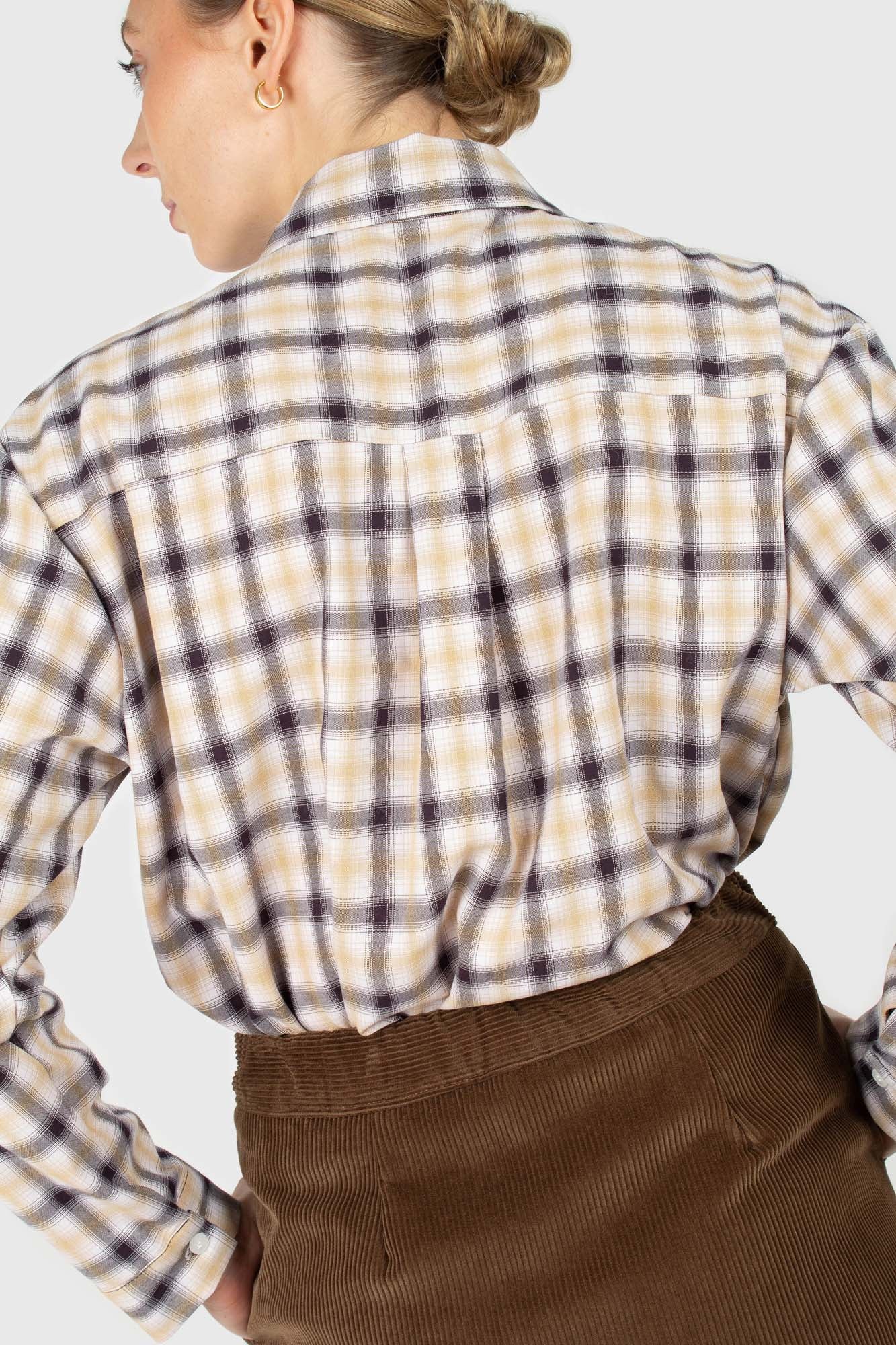Beige and black plaid soft shirt_2