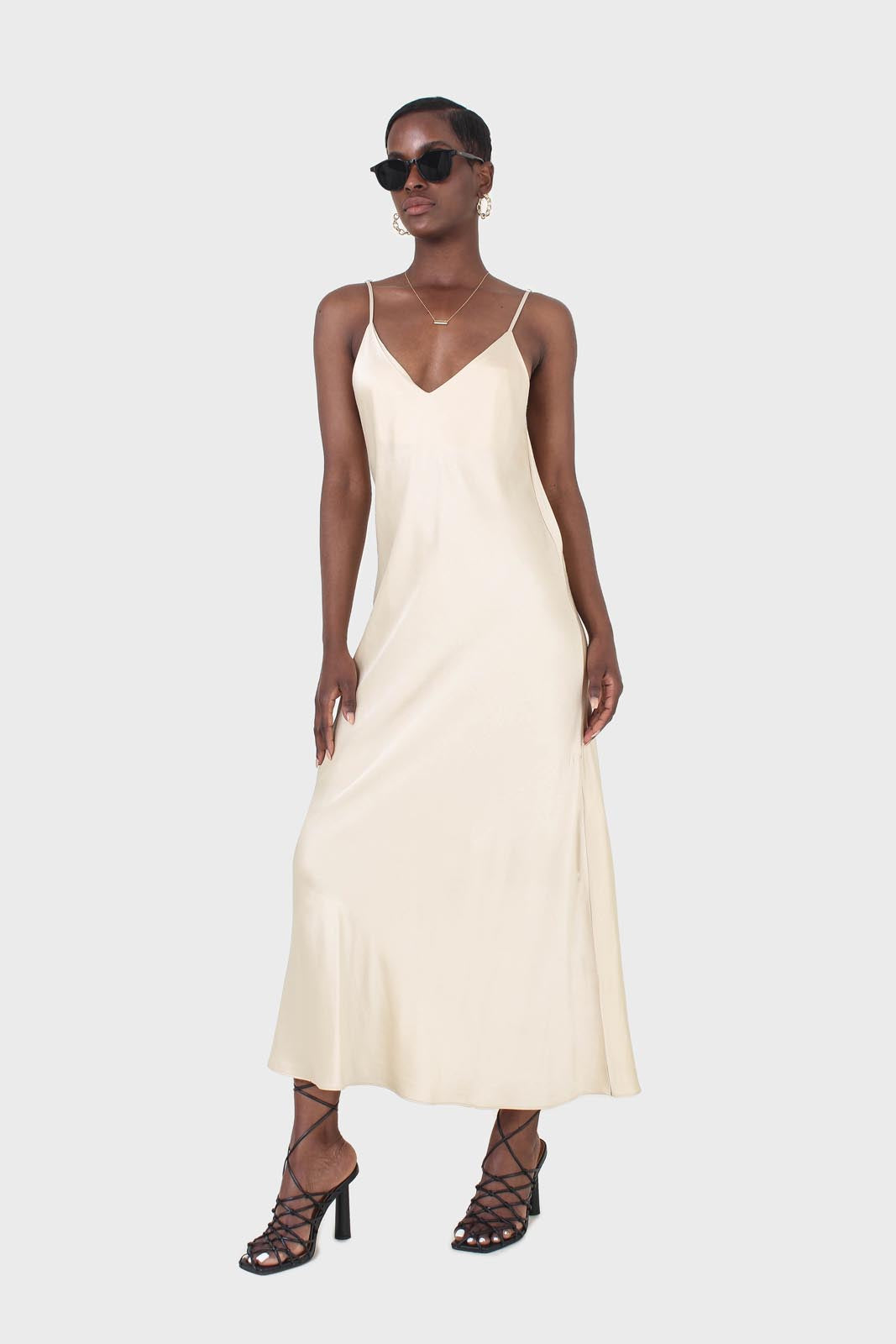 Cream silky spaghetti strap slip dress_4