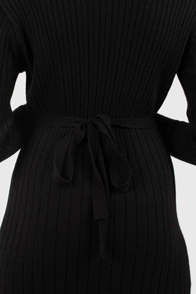 Black large ribbed wool blend midi dress_13