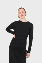 Black large ribbed wool blend midi dress_6