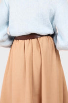 Beige button front belted midi skirt_3