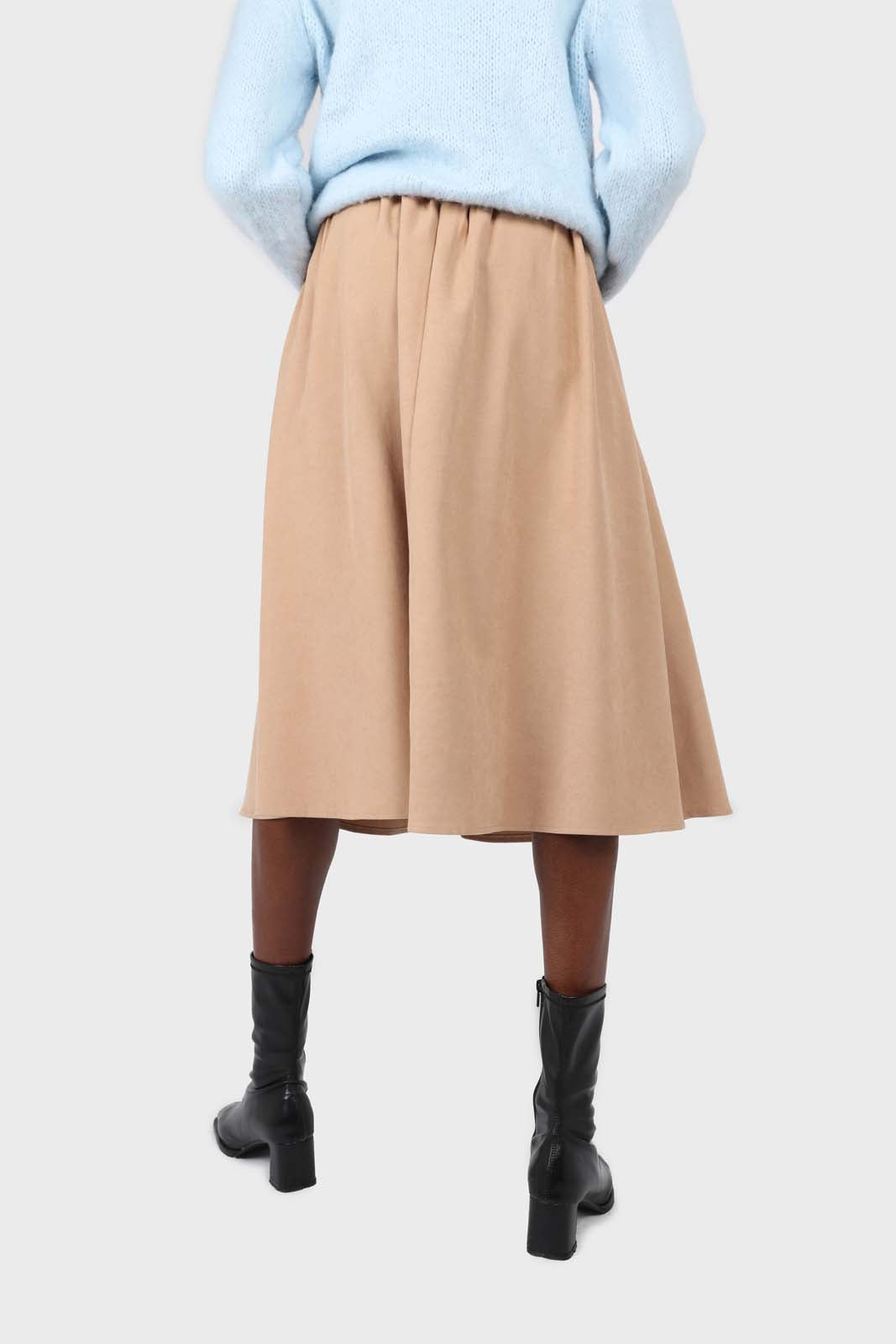 Beige button front belted midi skirt_4