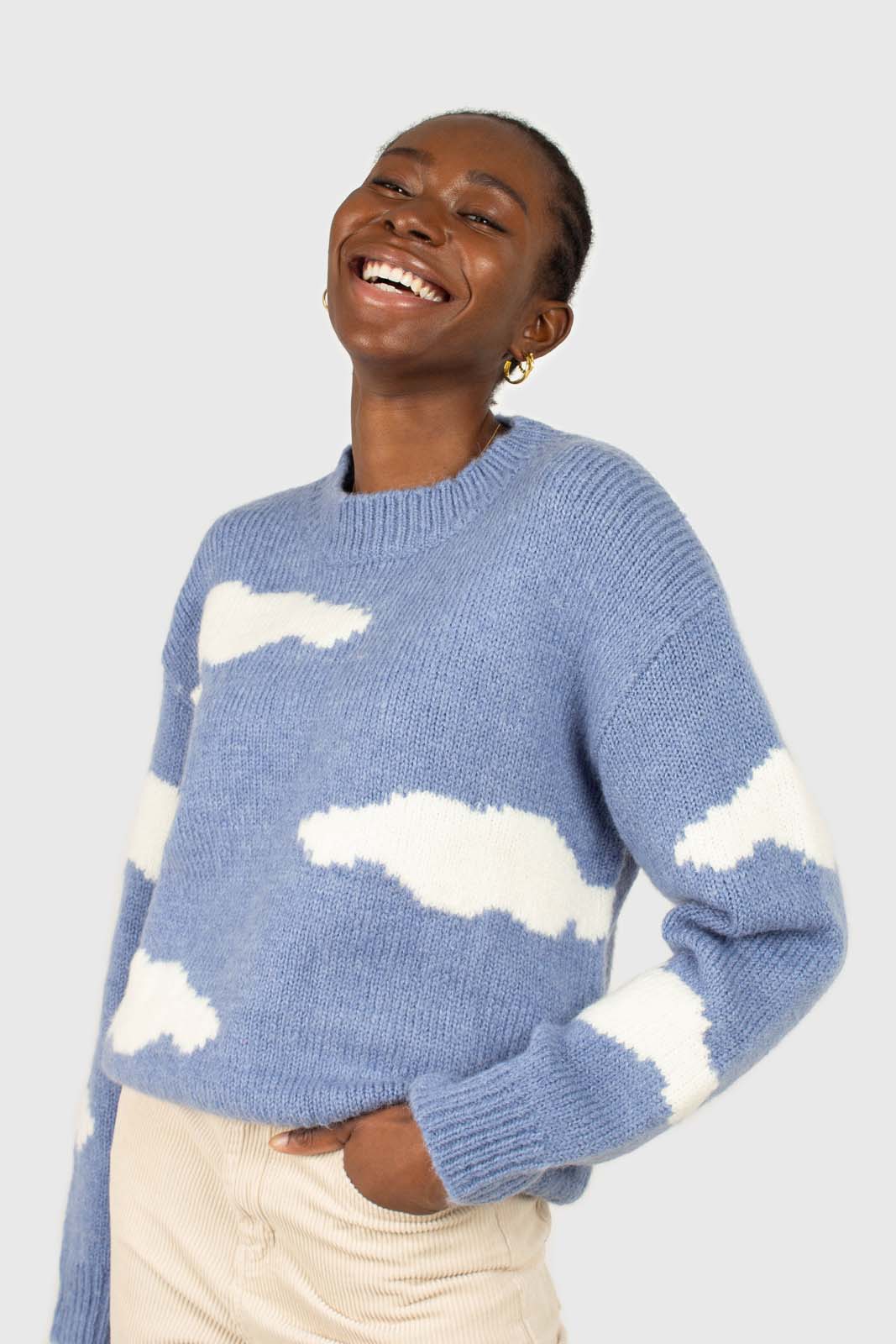 Blue and white intarsia cloud wool blend jumper