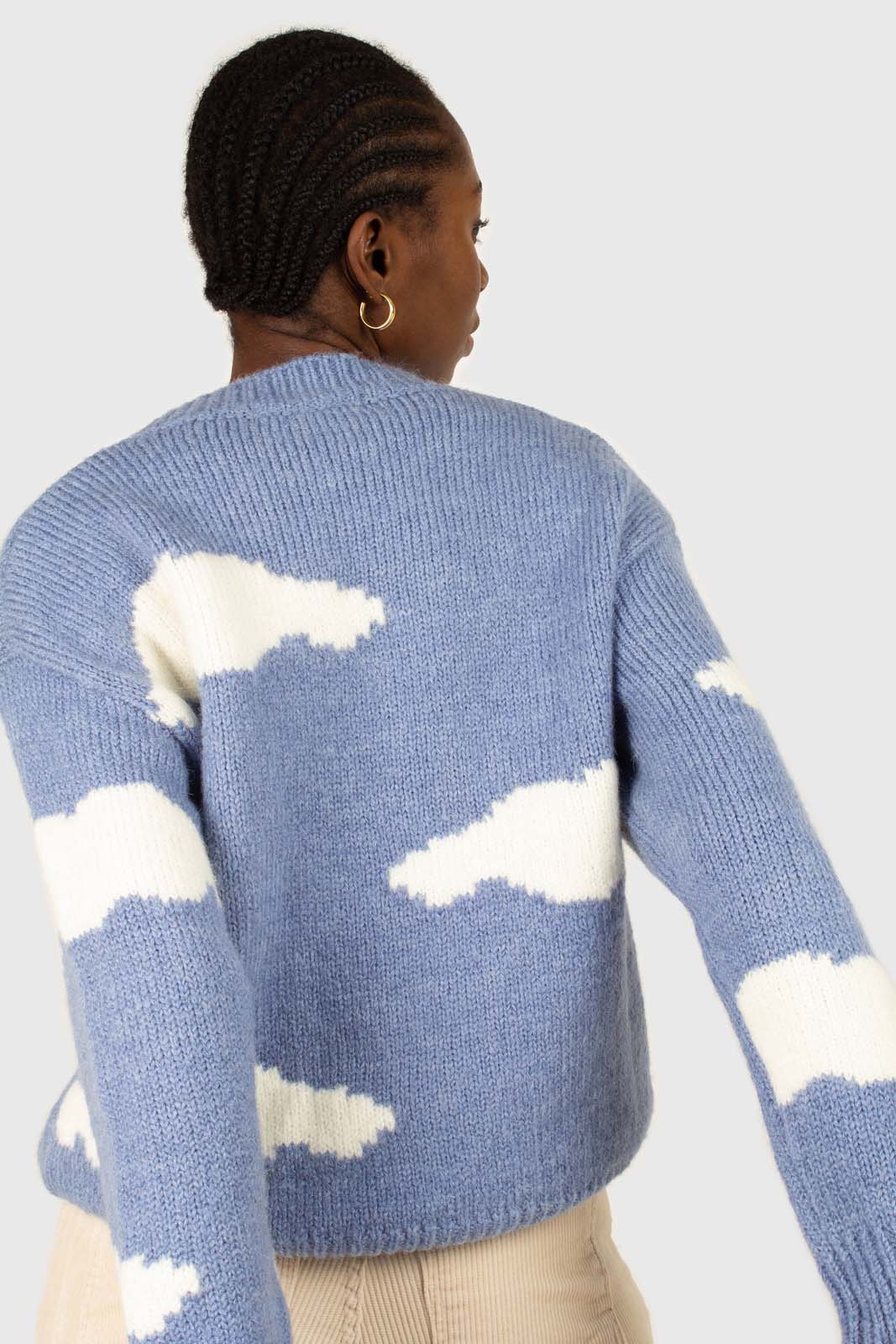 Blue and white intarsia cloud wool blend jumper