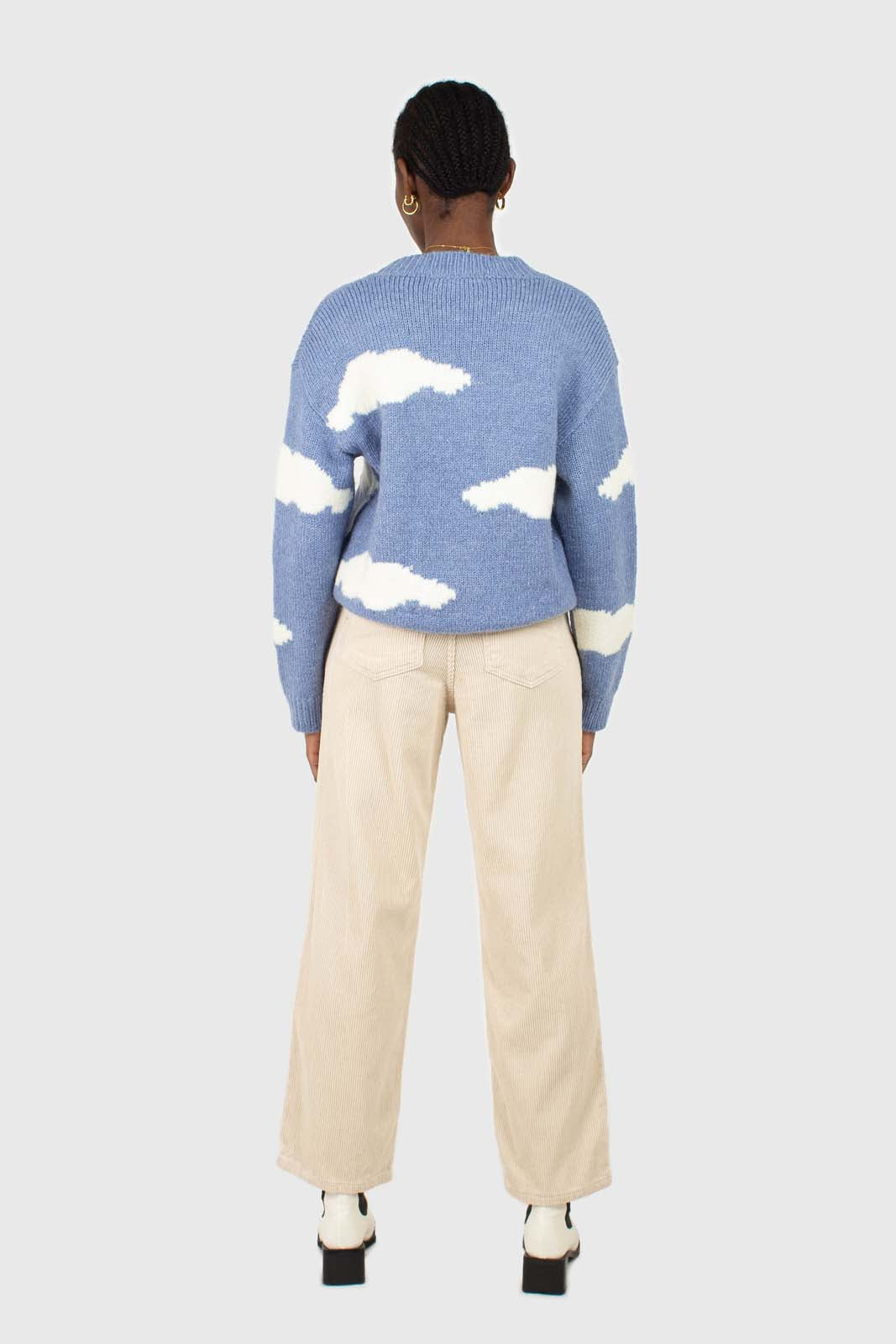 Blue and white intarsia cloud wool blend jumper