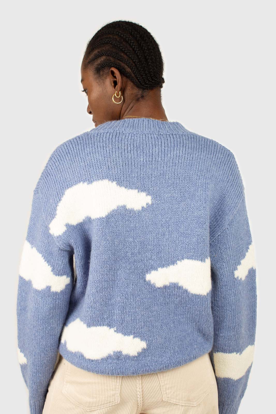 Blue and white intarsia cloud wool blend jumper