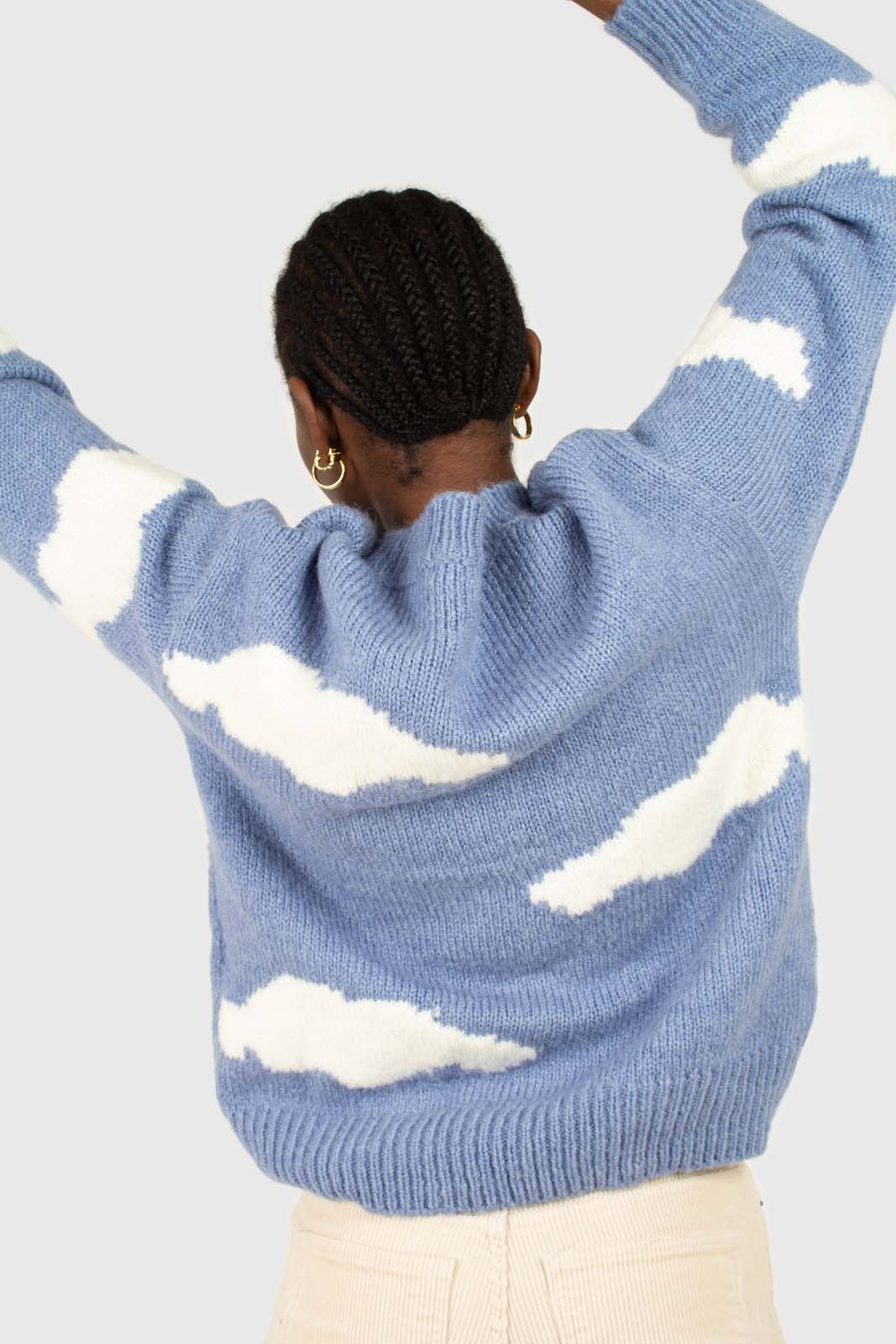 Blue and white intarsia cloud wool blend jumper