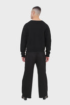 Black wool blend v-neck loose fit cardigan_3