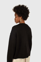 Black wool blend v-neck loose fit cardigan_12