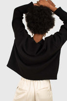 Black wool blend v-neck loose fit cardigan_13