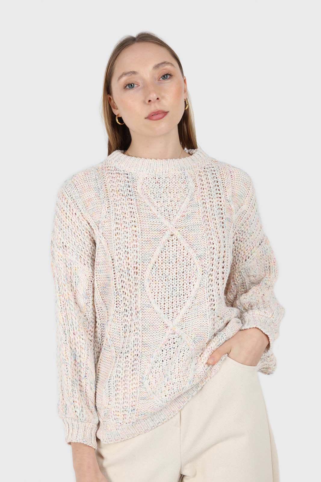 Ivory rainbow fleck oversized balloon sleeve jumper_1