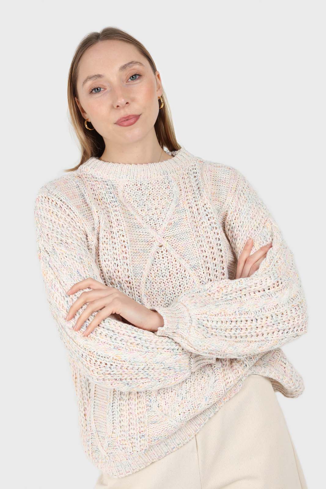 Ivory rainbow fleck oversized balloon sleeve jumper_3