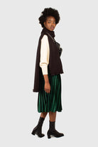 Green velvet pleated midi skirt_5