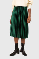 Green velvet pleated midi skirt_1