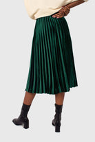 Green velvet pleated midi skirt_6