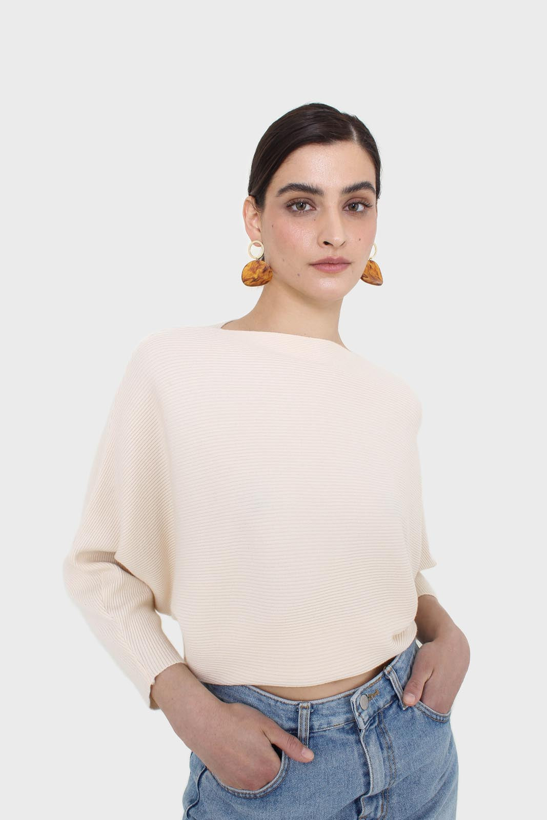 Ivory horizontal rib wide fit jumper_1
