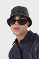 Black vegan leather bucket hat_1
