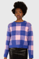 Bright blue and pink block plaid jumper_1