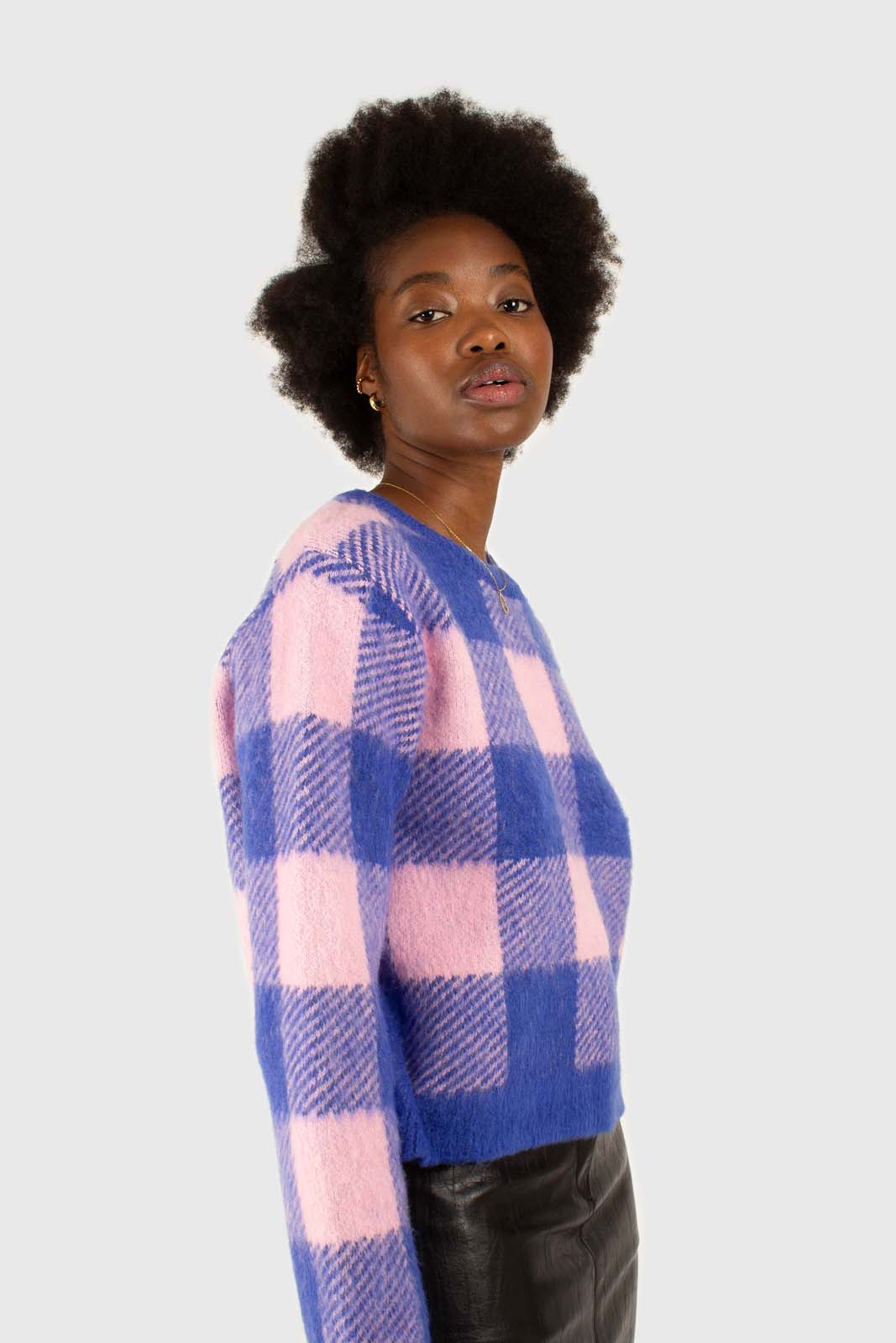 Bright blue and pink block plaid jumper_5