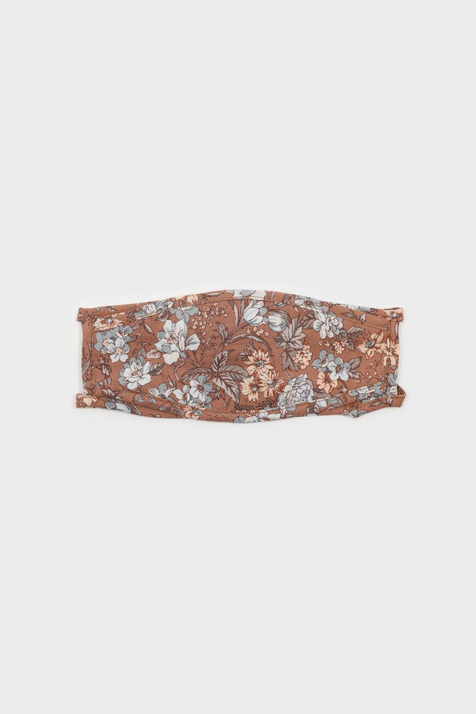 Brown and large blue floral print face mask_2