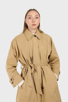 Dark beige single breasted hidden button trench coat_2