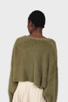 Khaki fuzzy tortoise shell button cardigan_5