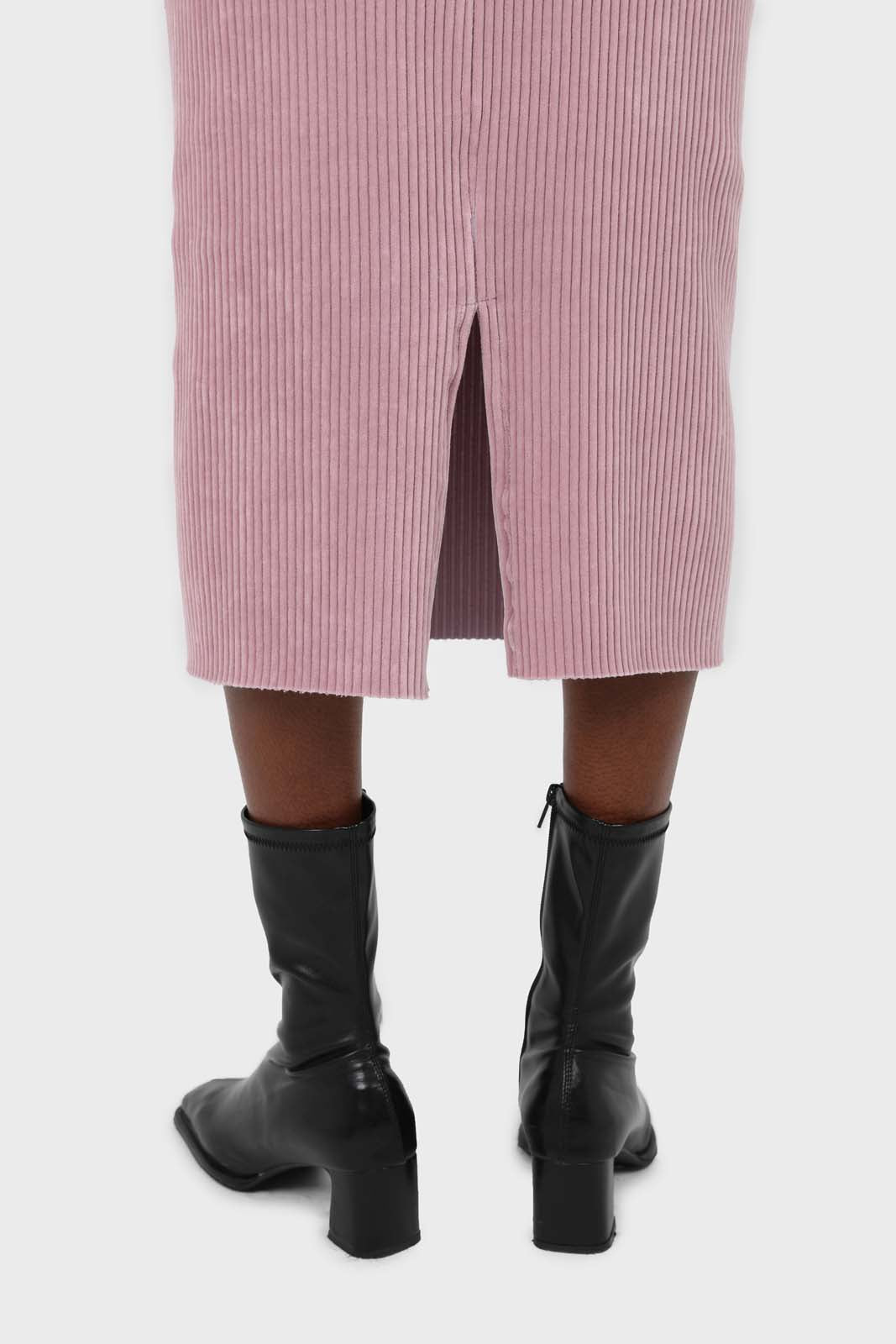 Pink ribbed velvet midi skirt_3