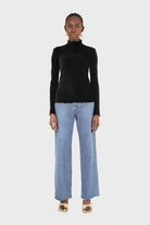 Black wrinkle velvet turtleneck top_4