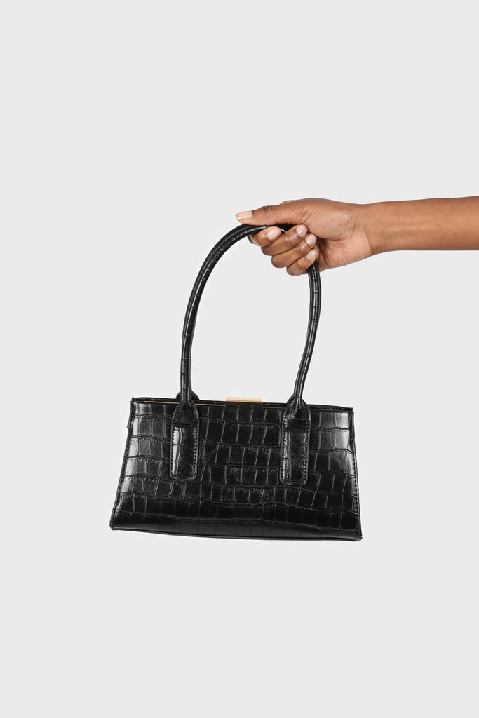 Black vegan croc skin mini crossbody handbag_1