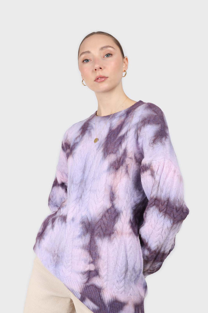 Lilac tie dye cableknit oversized jumper_1