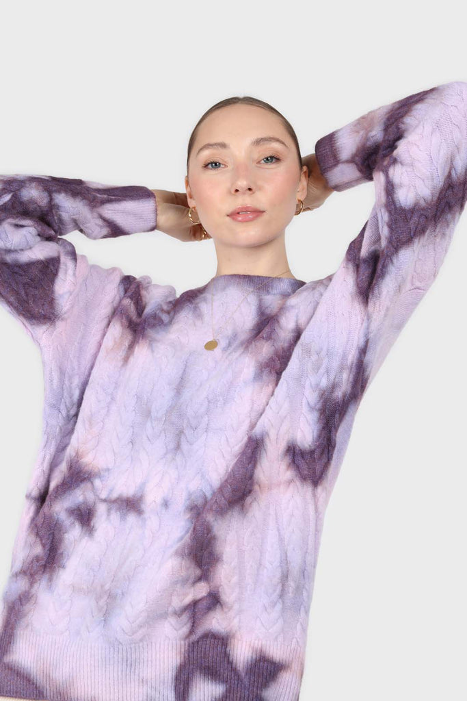 Lilac tie dye cableknit oversized jumper_5