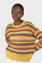 Yellow multi patterned crew neck jumper_1