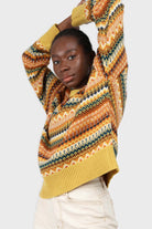 Yellow multi patterned crew neck jumper_3