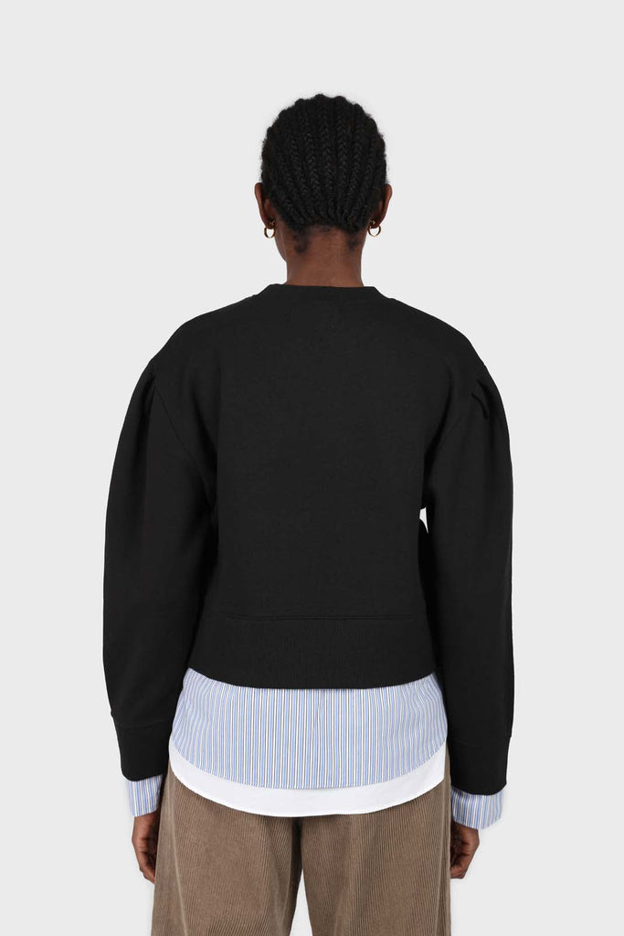 Black layered hem puff sleeved sweatshirt_4