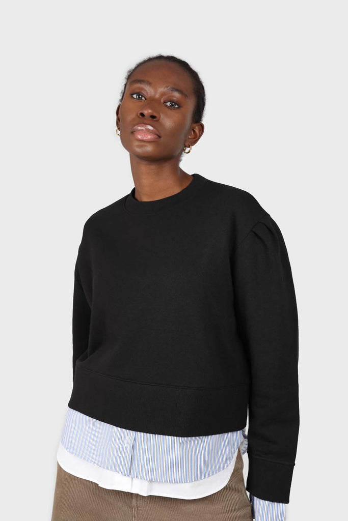 Black layered hem puff sleeved sweatshirt_5