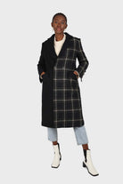 Navy contrast checked panel wool blend coat_1