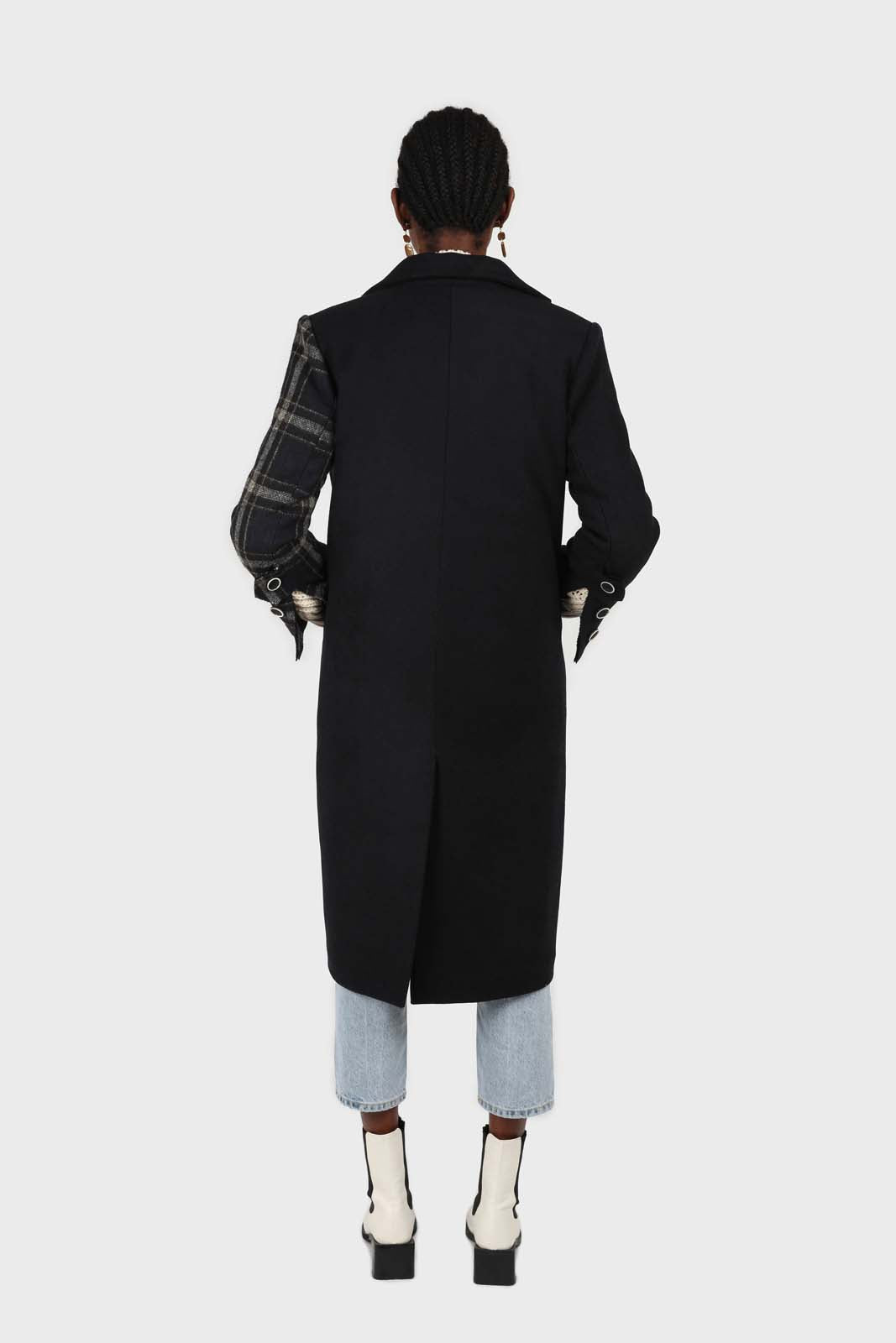 Navy contrast checked panel wool blend coat_5