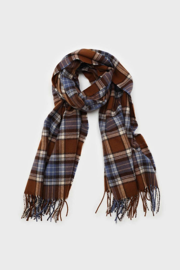 Brown and blue classic plaid scarf_3