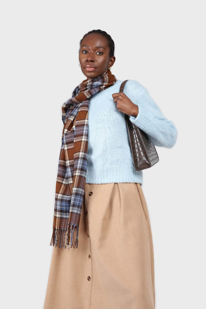 Brown and blue classic plaid scarf_6