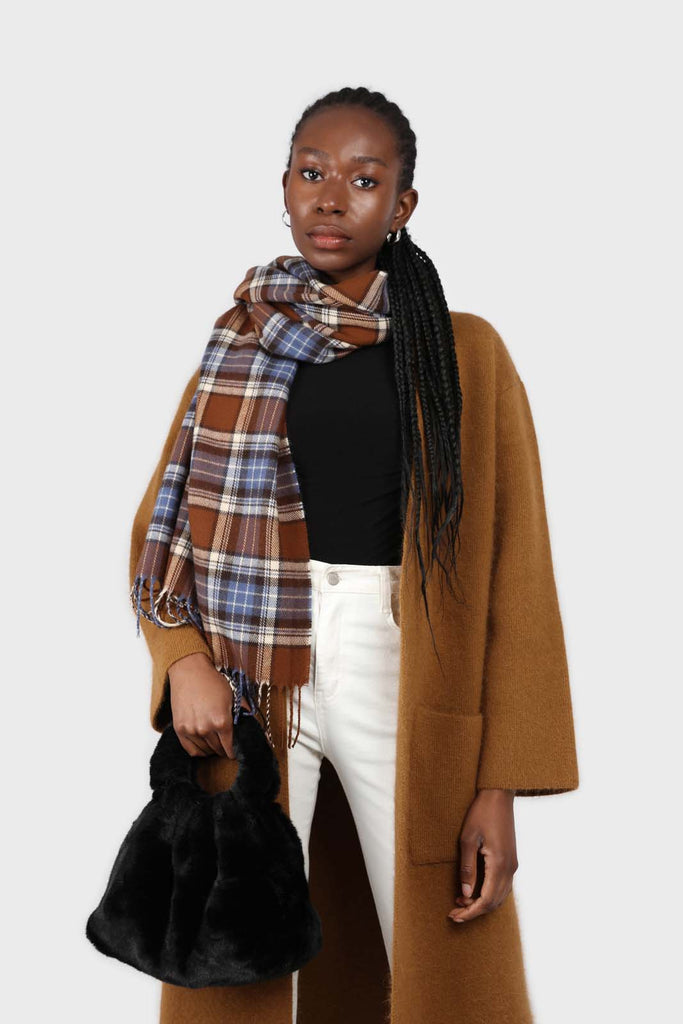 Brown and blue classic plaid scarf_2