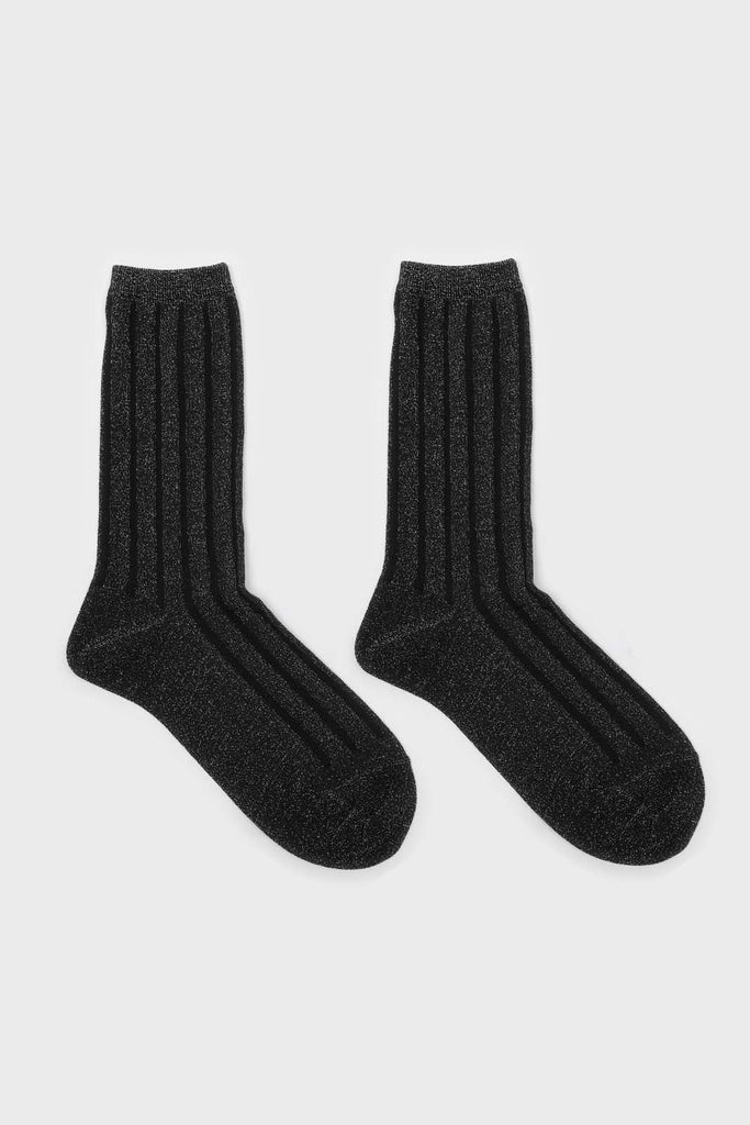 Black contrast metallic ribbed socks_4