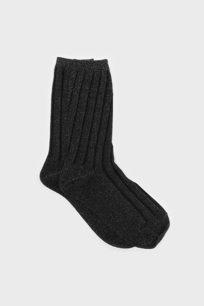 Black contrast metallic ribbed socks_1