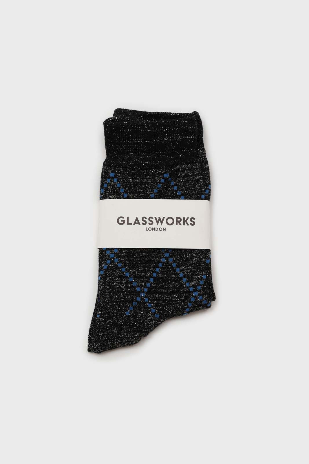 Black and blue dotted diamond metallic socks_3