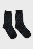 Black and blue dotted diamond metallic socks_4