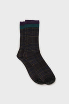 Navy and yellow metallic checked socks_1